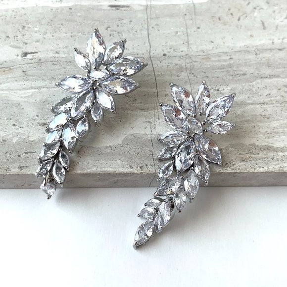 Anthropologie Silver Crystal Earrings - Picture 1 of 11